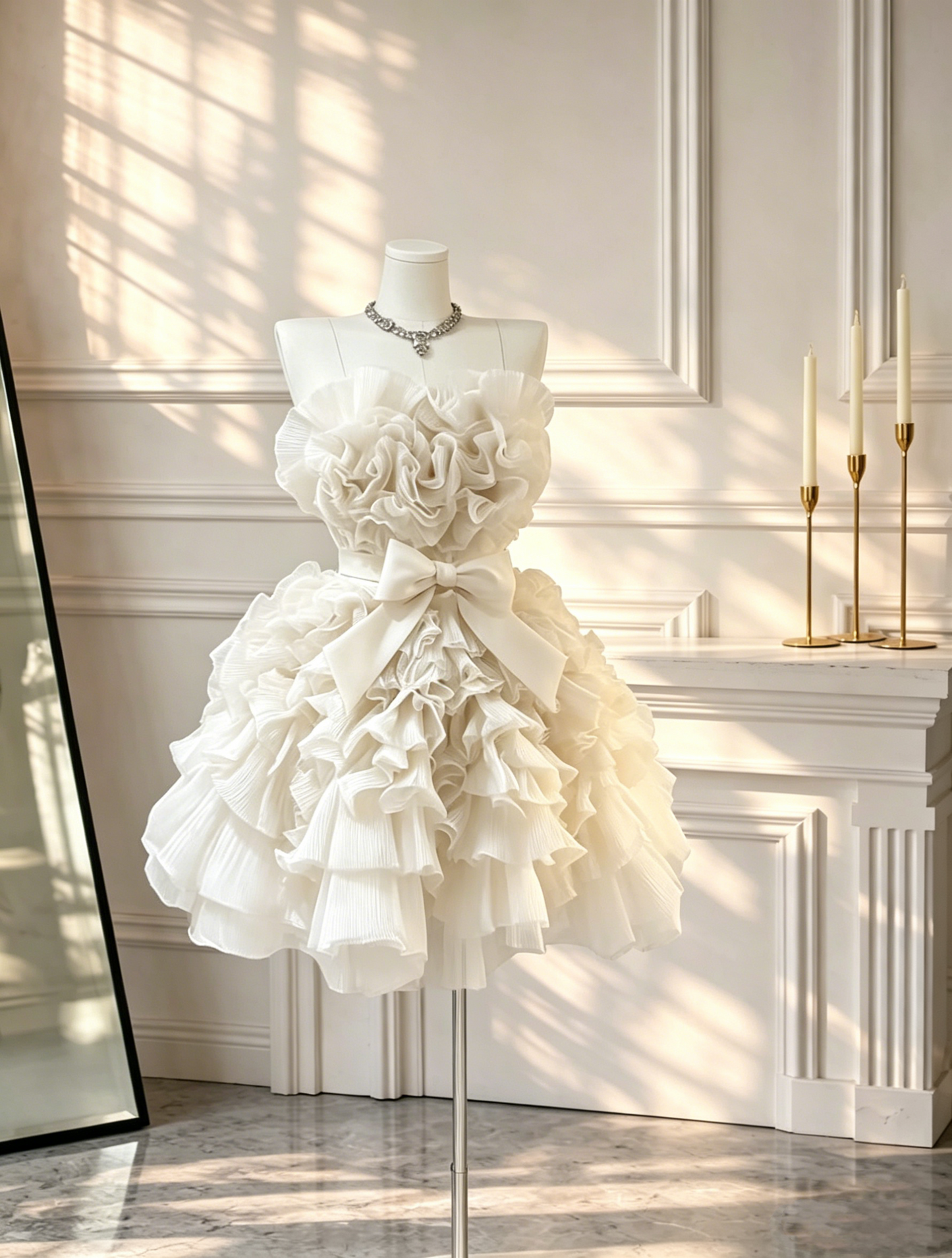 Classy Off White A Line Mini Homecoming Dress Sweetheart Neck Tulle Ruffles Layered Short Birthday Outfits D2619