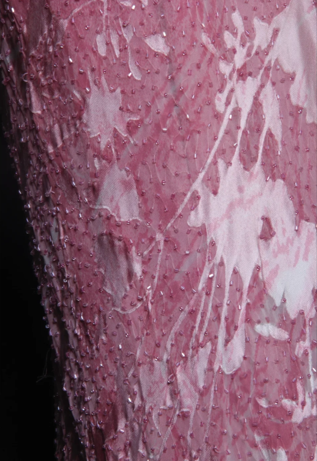 Charming Pink Beaded Chiffon Floral Ruffles Mermaid Long Evening Dress Formal Birthday Dress D2264