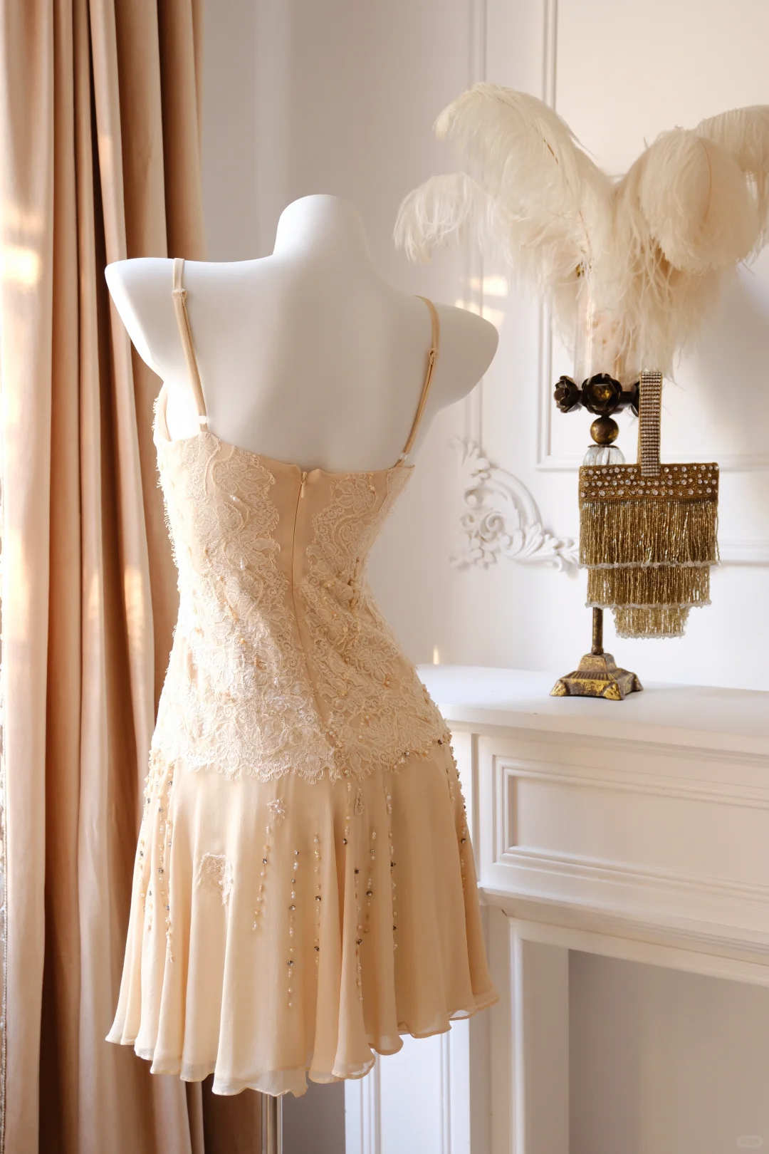 Classy Spaghetti Straps Chiffon Lace Beaded A Line Short Party Dress Mini Cocktail Dress D2735