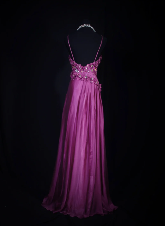 Glamorous Spaghetti Straps Satin Floral Beaded Mermaid Long Birthday Prom Dress Evening Dress D2257