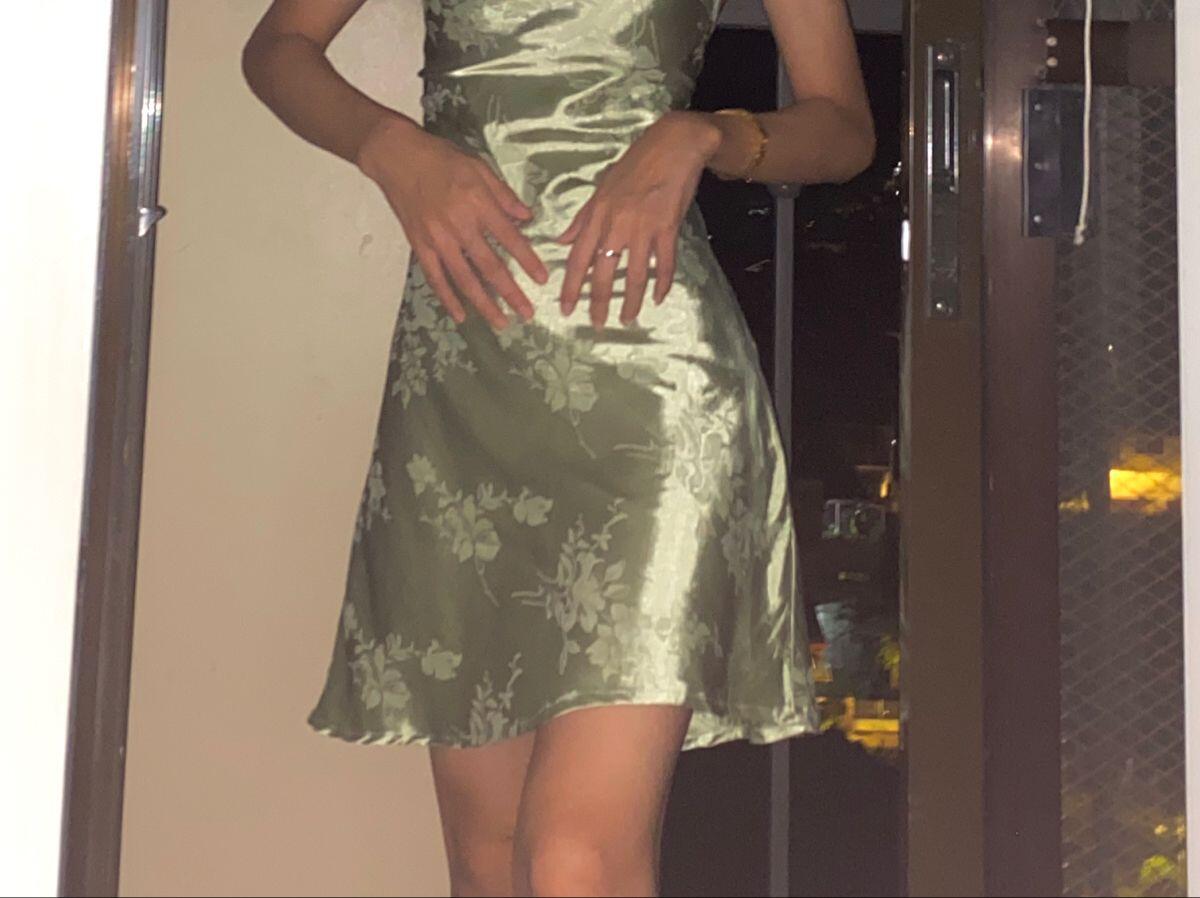 Unique Green Satin Print Floral Short 7th Grade Homecoming Dress,Spaghetti Straps A Line Mini Party Dress D4120