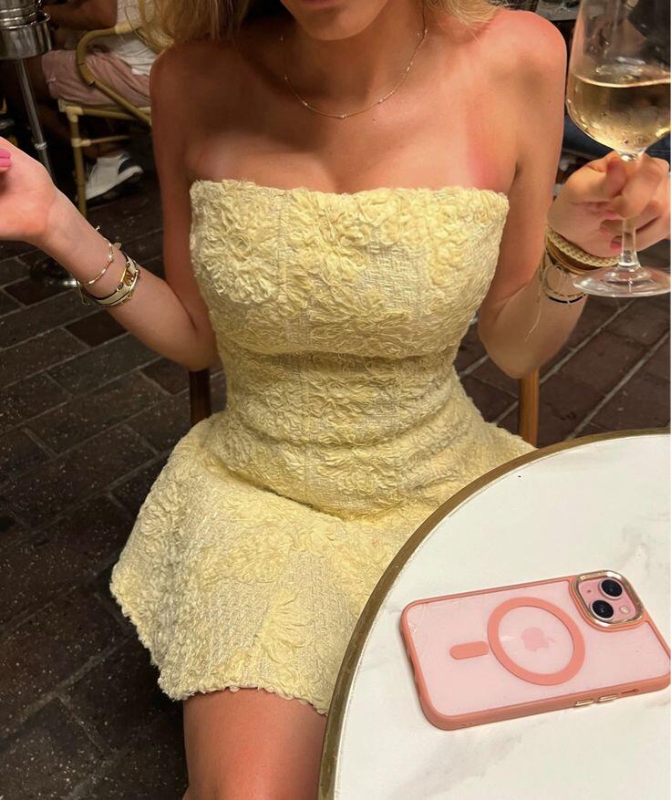Chic Strapless Yellow Floral A Line Short Graduation Homecoming Dress Cocktail Dress D3608