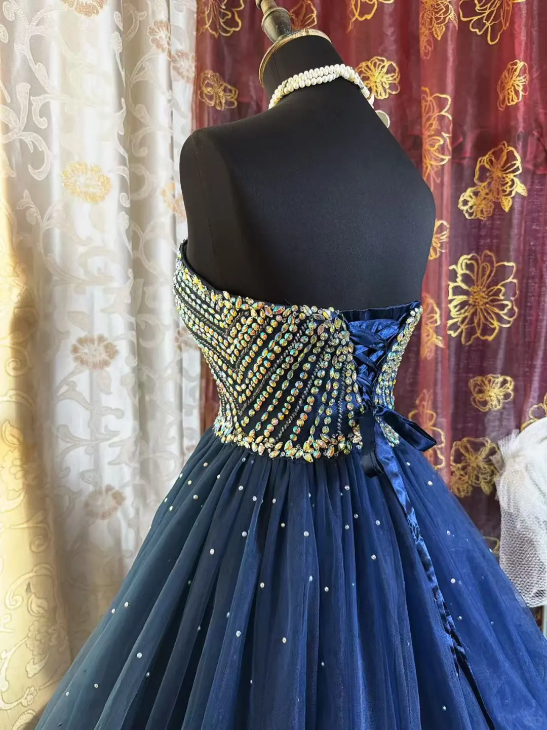 Sparkly Sweetheart Neck Blue Tulle Beaded A Line Short Prom Dress Formal Homecoming Dress D316