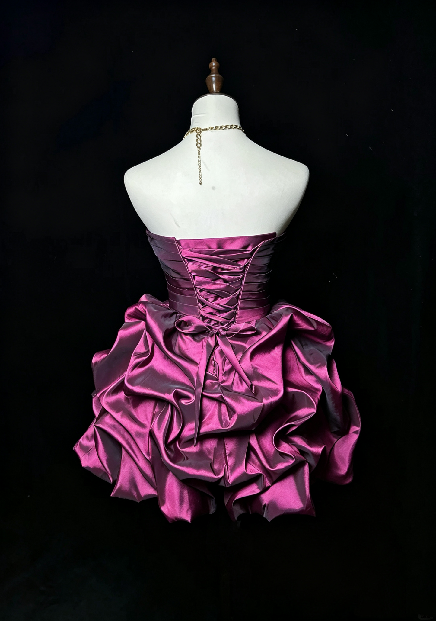 Pretty Strapless Satin Pleated Short Party Dress,Fuchsia Short 7th Grade Homecoming Dress D3359