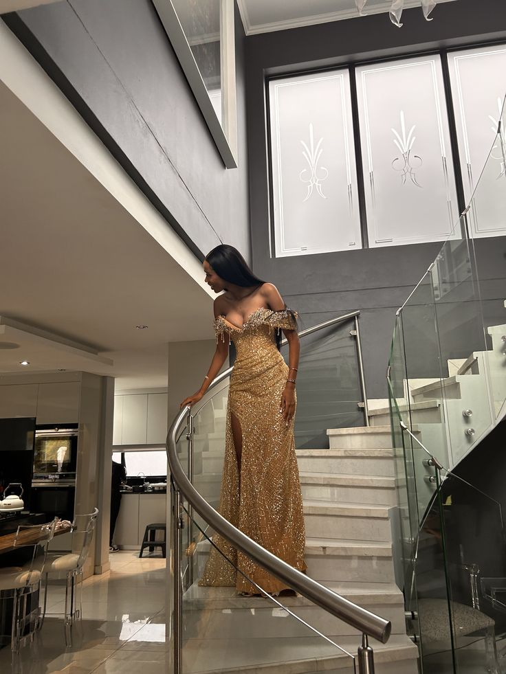 Sparkly Off The Shoulder Sequin Beaded Mermaid Evening Dress Gold Long Birthday Party Dress D1983