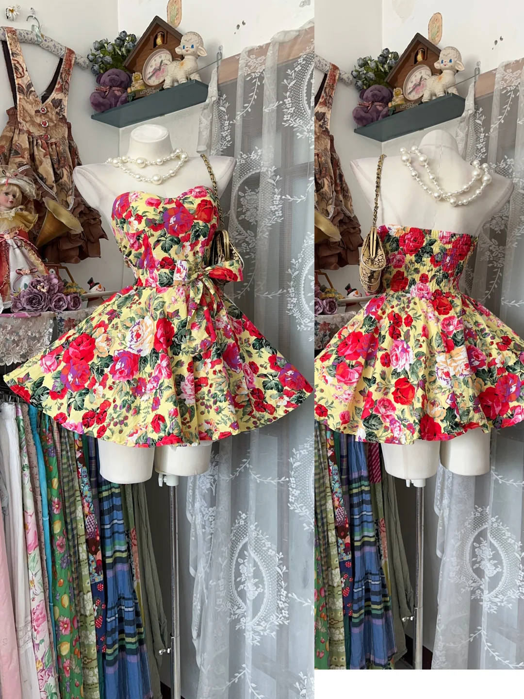 Vintage Strapless Satin Floral A Line Short 6th Grade Homecoming Dress,Mini Prom Dress D3204