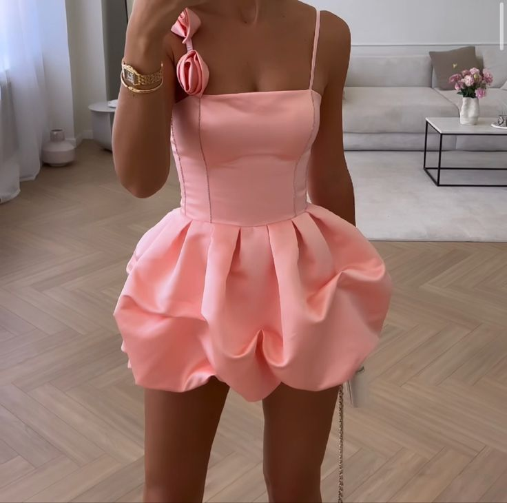 Cute Pink Satin 17th Birthday Dress 8th Grade Formal Homecoming Dress – SweetDress