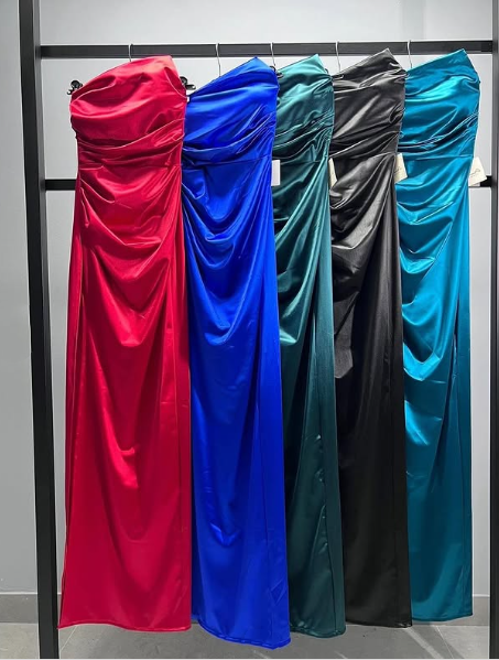 Vintage Sheath Strapless Neckline Slit Satin Long Party Dress Prom Dresses SD2446