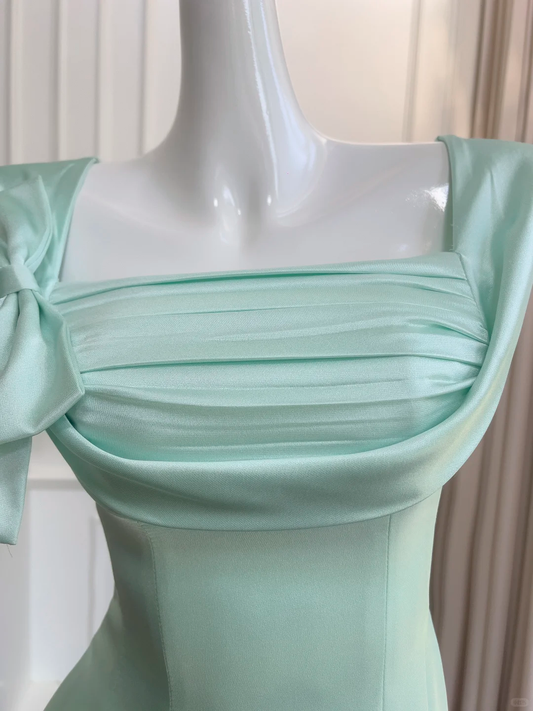 Cute Mint Green Satin A Line Long Evening Dress Birthday Prom Dress D2985