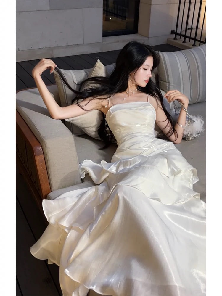 Beautiful Mermaid Spaghetti Straps Ivory Long Party Dresses Prom Dress SD2015