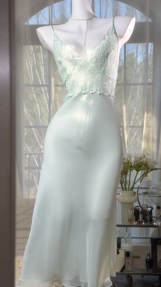 Classy Spaghetti Straps Mint Green Chiffon lace Mermaid Midi Party Dress Birthday Dress D2527