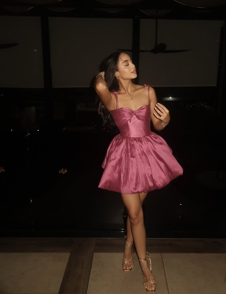 Pretty Pink Spaghetti Straps Satin A Line Short Birthday Dress,Formal Graduation Homecoming Dress D3943