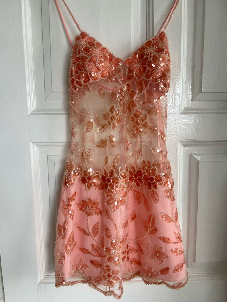 Pretty Spaghetti Straps Pink Sequin Grade Homecoming Dress Short Birth –  SweetDress