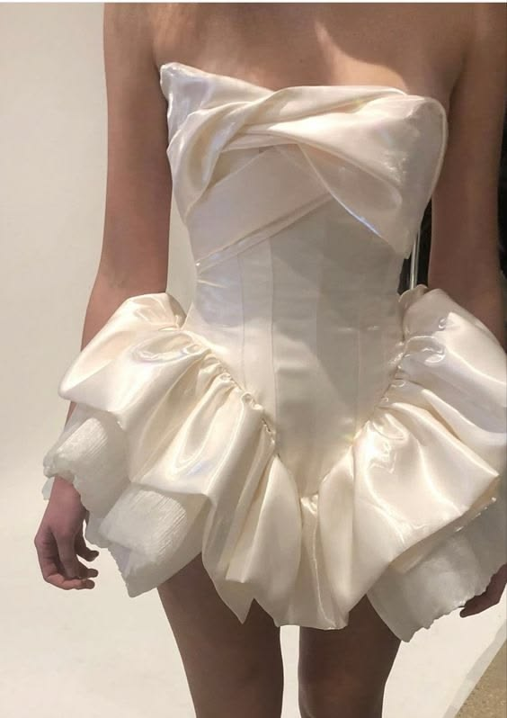 Cute White Strapless Satin Pleated Short 8th Grade Homecoming Dress,Mini Prom Dress D3220