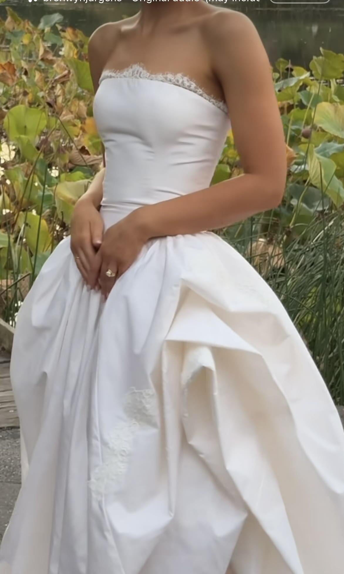 Elegant Strapless White Satin Lace Long Wedding Dress D4291