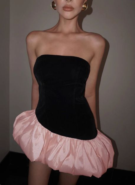 Retro Contrast Color Stitching Strapless Mini 17th Birthday Homecoming Dress S936