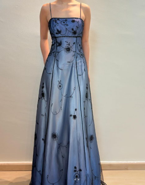 Gorgeous Spaghetti Straps Ombre Blue Tulle Beaded Mermaid Eevening Dress Long Birthday Party Gown D1695