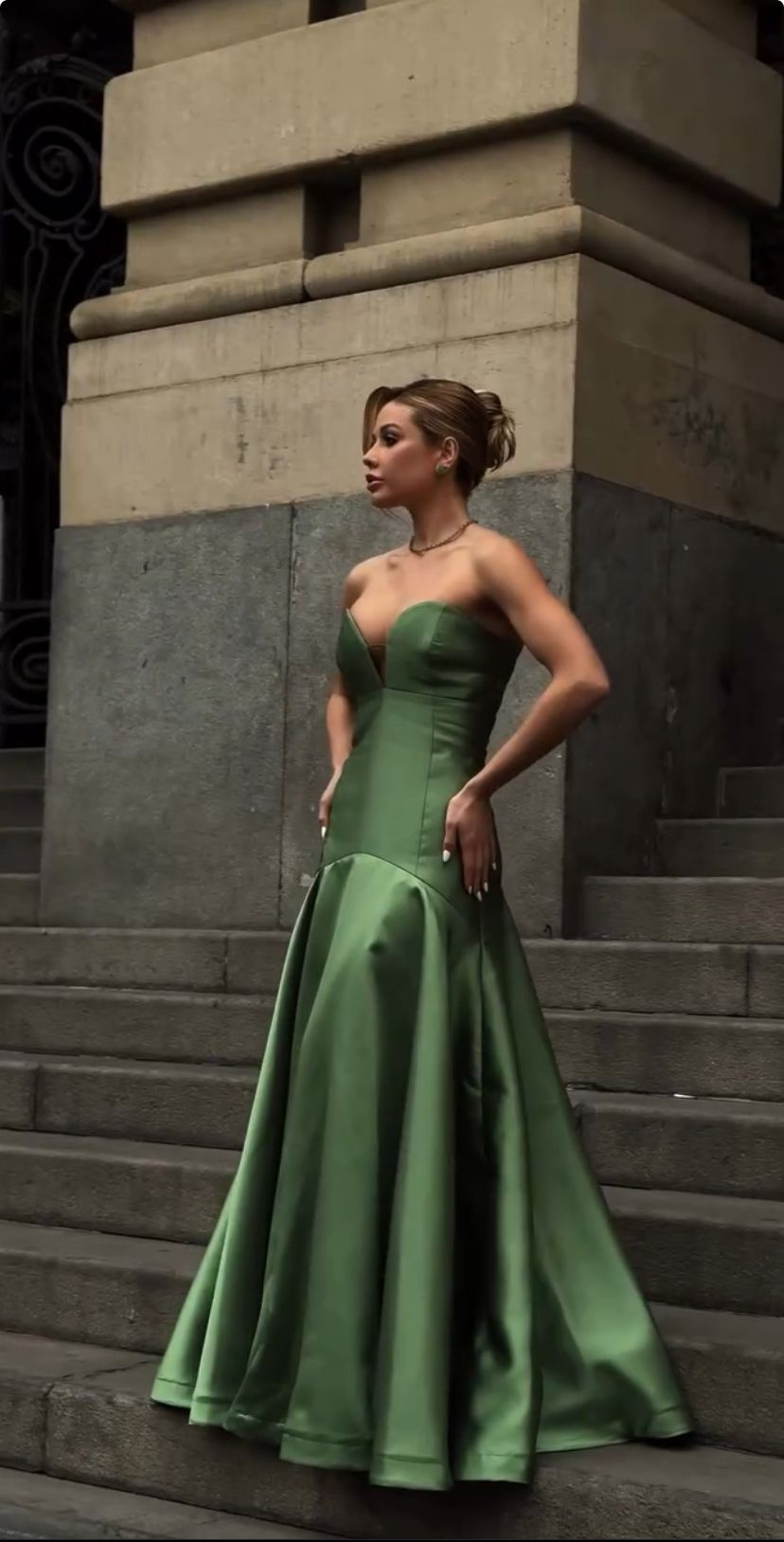 Vintage Sweetheart Neck Green Satin Mermaid Evening Dress Long Party Gown D1352