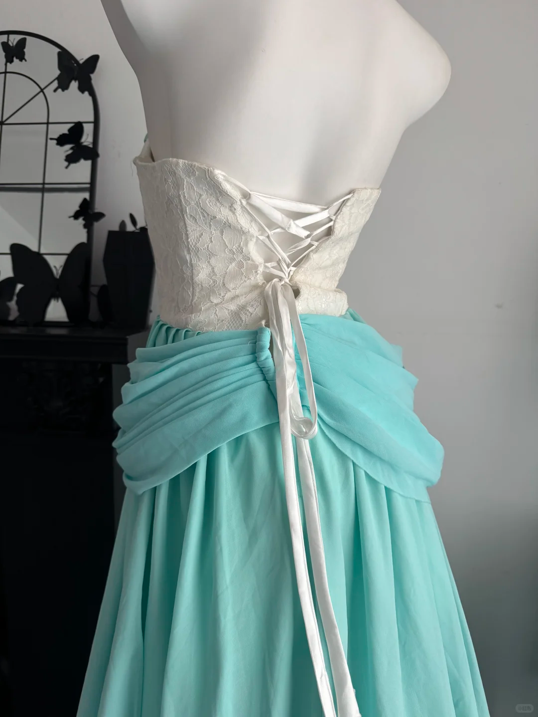 Classy Strapless Mint Green Lace Chiffon Prom Dress Sweetheart Neck High Slit Long Evening Gown D3718