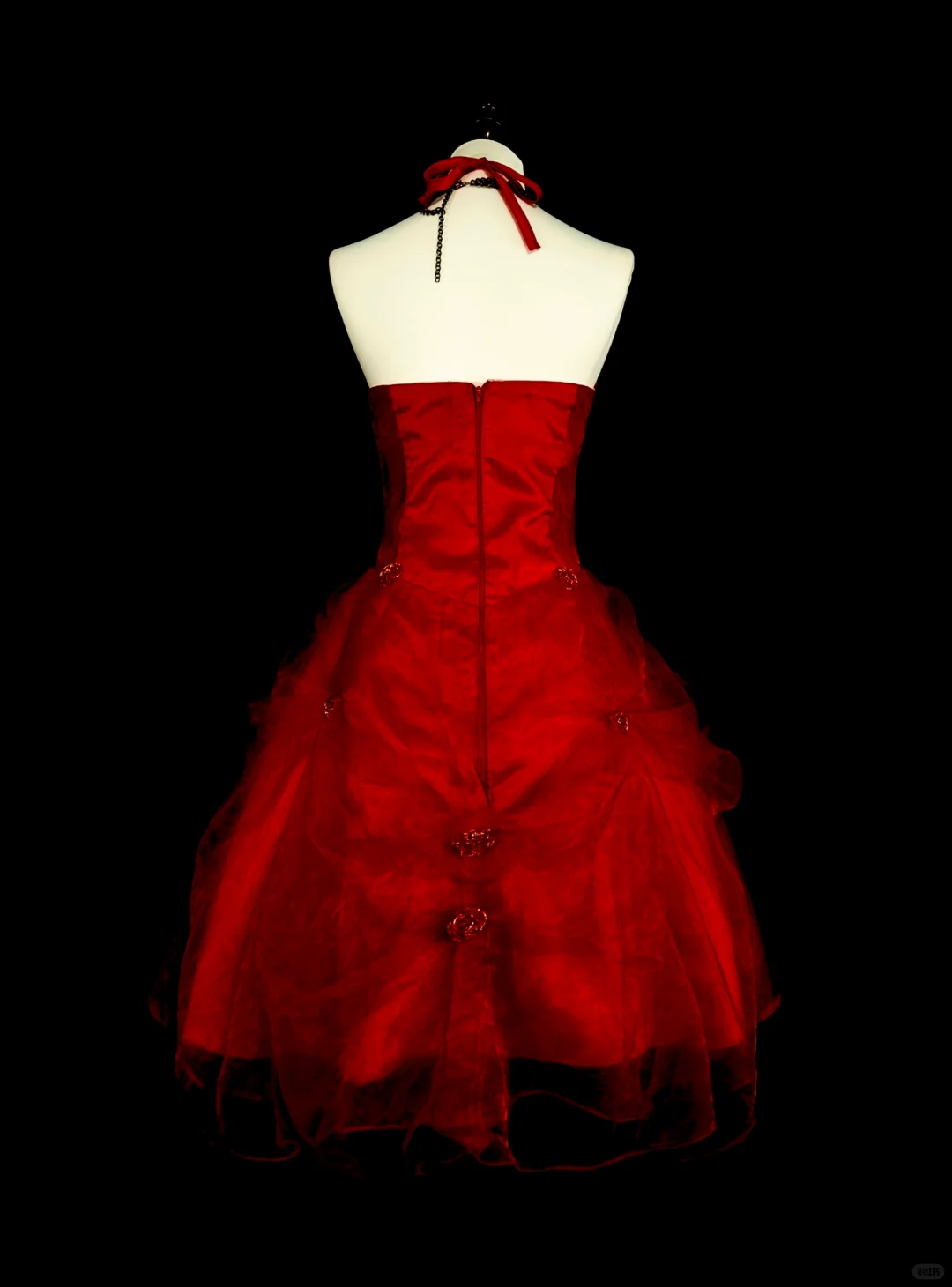 Charming Halter Red Satin Tulle Beaded A Line Short Homecoming Dress Birthday Dress D4048