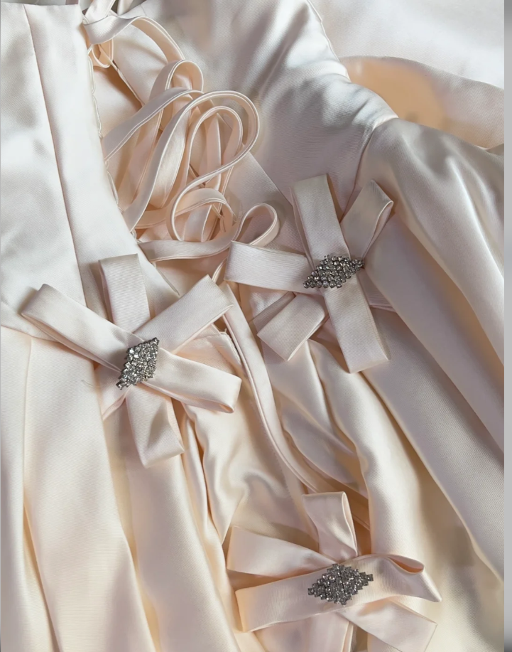 Cute Strapless Bow Satin Long Birthday Party Dress Evening Dress D1830