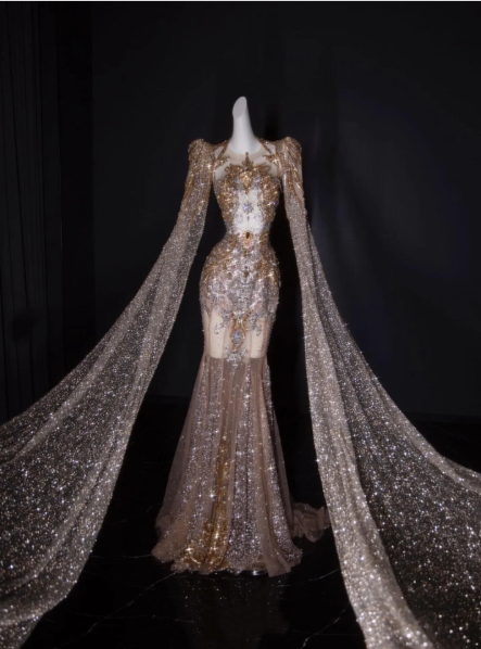 Glitter Tulle Sequin Beaded Mermaid Long Evening Dress Prom Gown D1195
