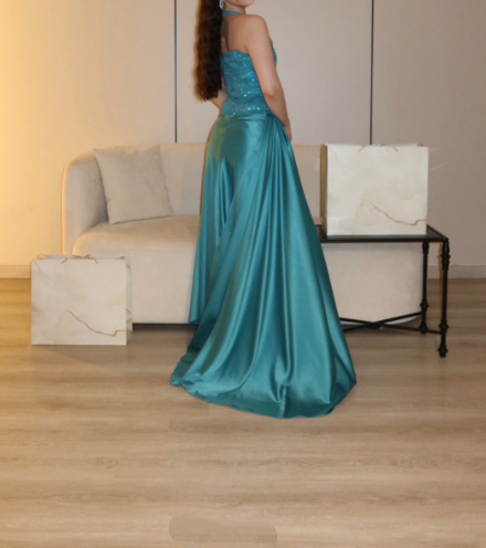 Fashion Green Halter Satin Mermaid Long Party Dress Prom Gown D4976
