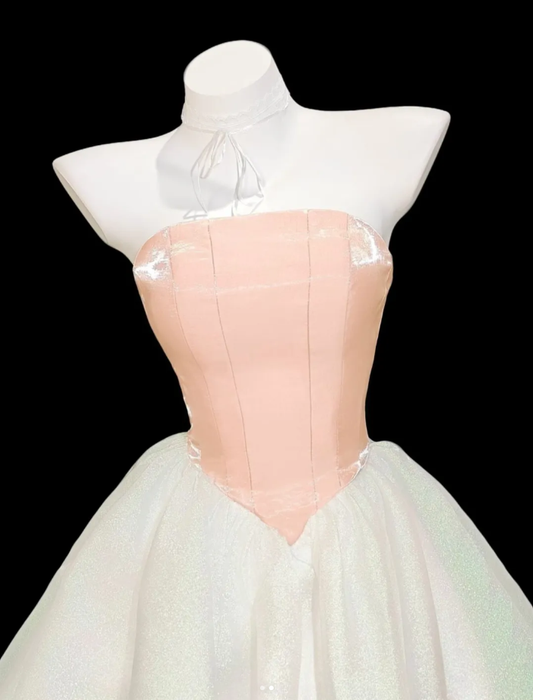 Cute Strapless Satin Tulle A Line Short 6th Grade Homecoming Dress Birthday Dress D2340