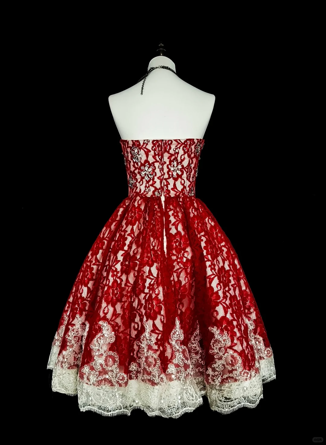 Glamorous Strapless Lace Beaded Short Prom Dress,Red A Line Mini Birthday Dress D4050
