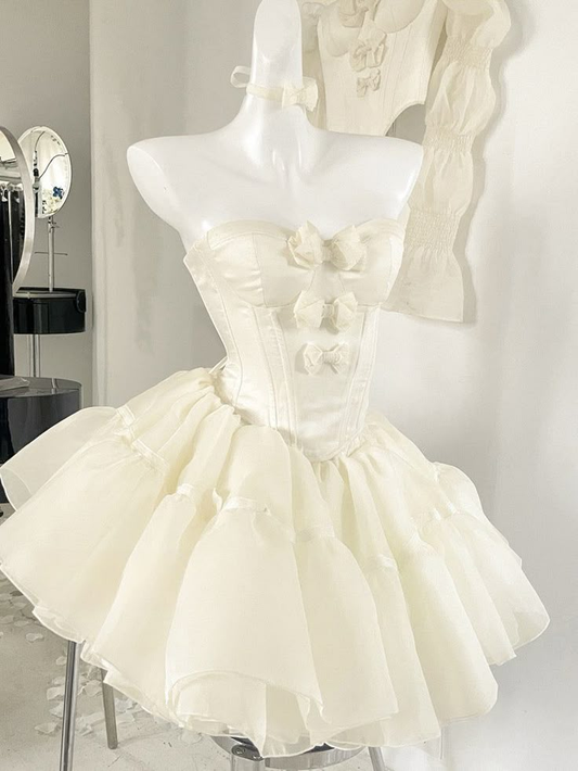 Sweet Princess Yellow Organza Birthday Dress Short Party Dress With Bow S226