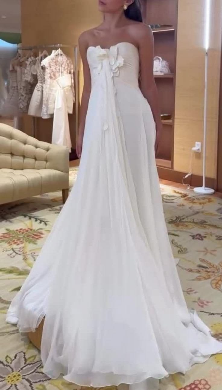 Classy White Chiffon Long Evening Dress Strapless Long Birthday Party Dress D4998