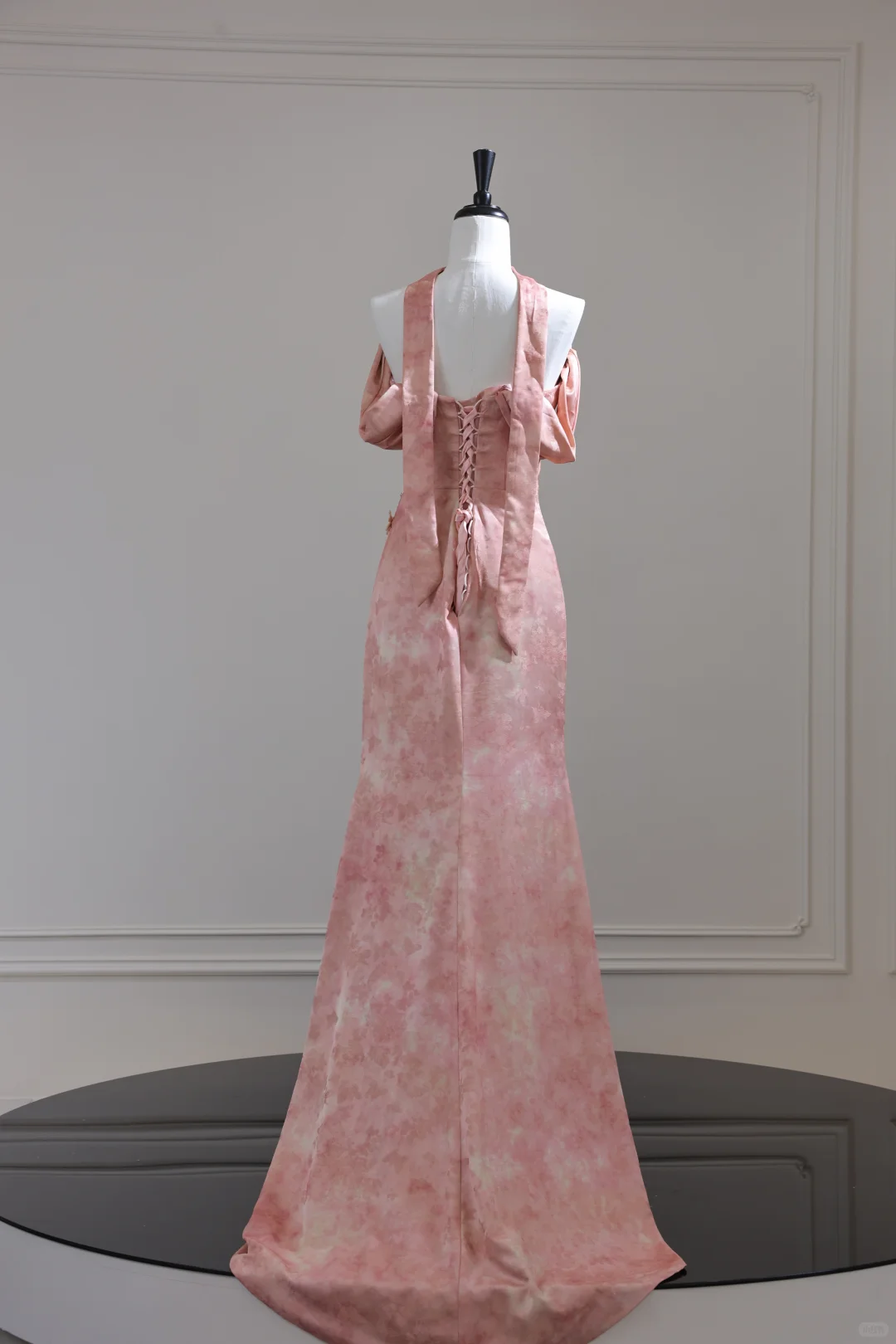 Elegant Off The Shoulder Satin Print Floral Mermaid Evening Dress,Pink Long Party Dress D3131