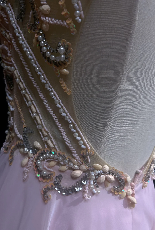 Classy Halter Chiffon Beaded Mermaid Formal Wedding Guest Dress,Pink Long Evening Dress Party Dress D2071