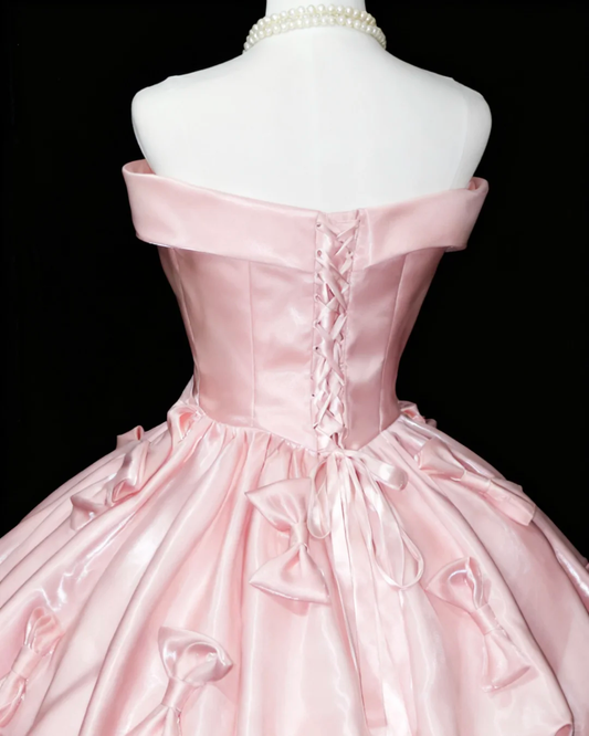Sweet Pink Off The Shoulder Satin Bow A Line Short Birthday Outfits Formal 8th Grade Homecoming Dress D2798