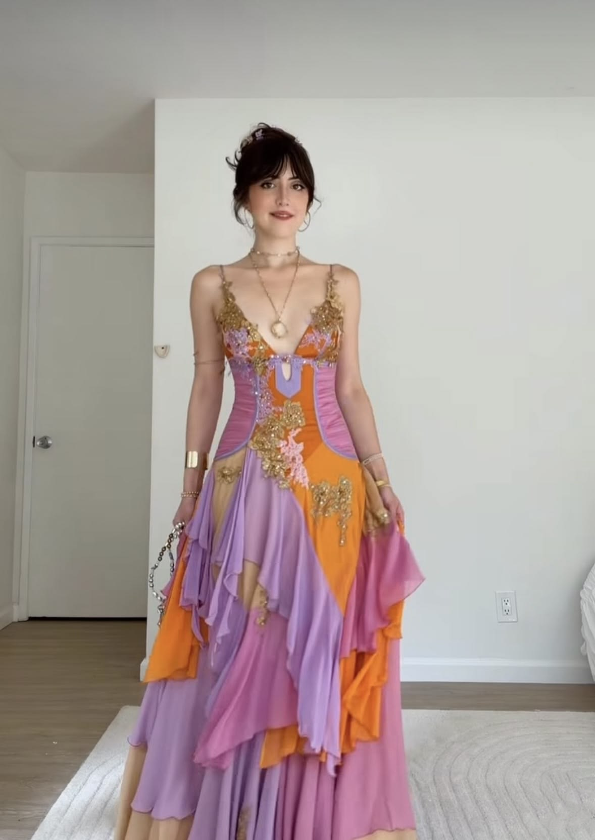 Vintage Spaghetti Straps Chiffon Appliques Long Party Dress Prom Dresses D4919