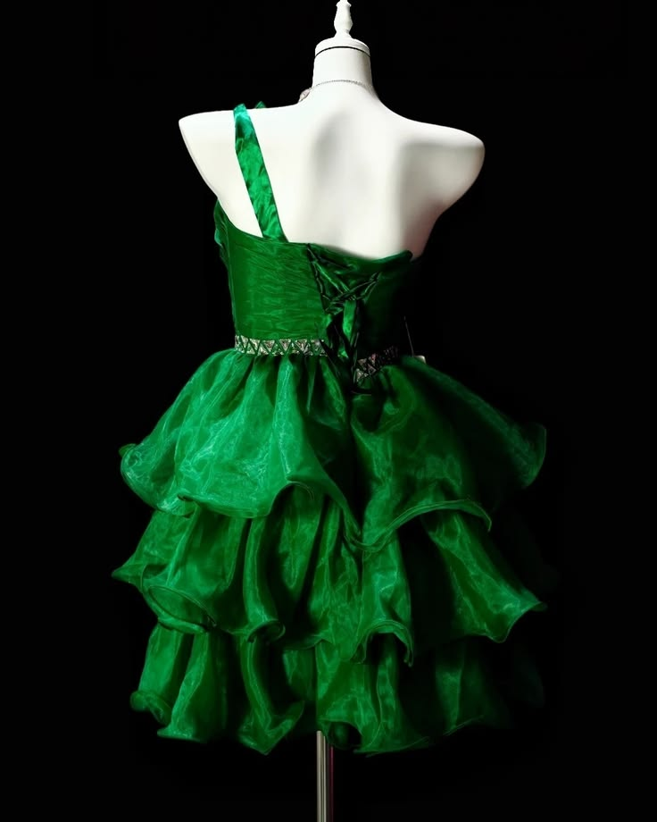Fashion Green Beaded Tulle Layered A Line Short Homecoming Dress,One Shoulder Mini Cocktail Dress D3924