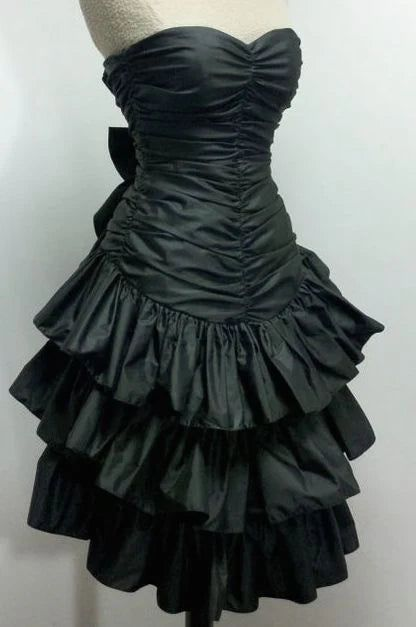 Vintage Strapless Black A Line Short Prom Dress Layered Homecoming Dress S812