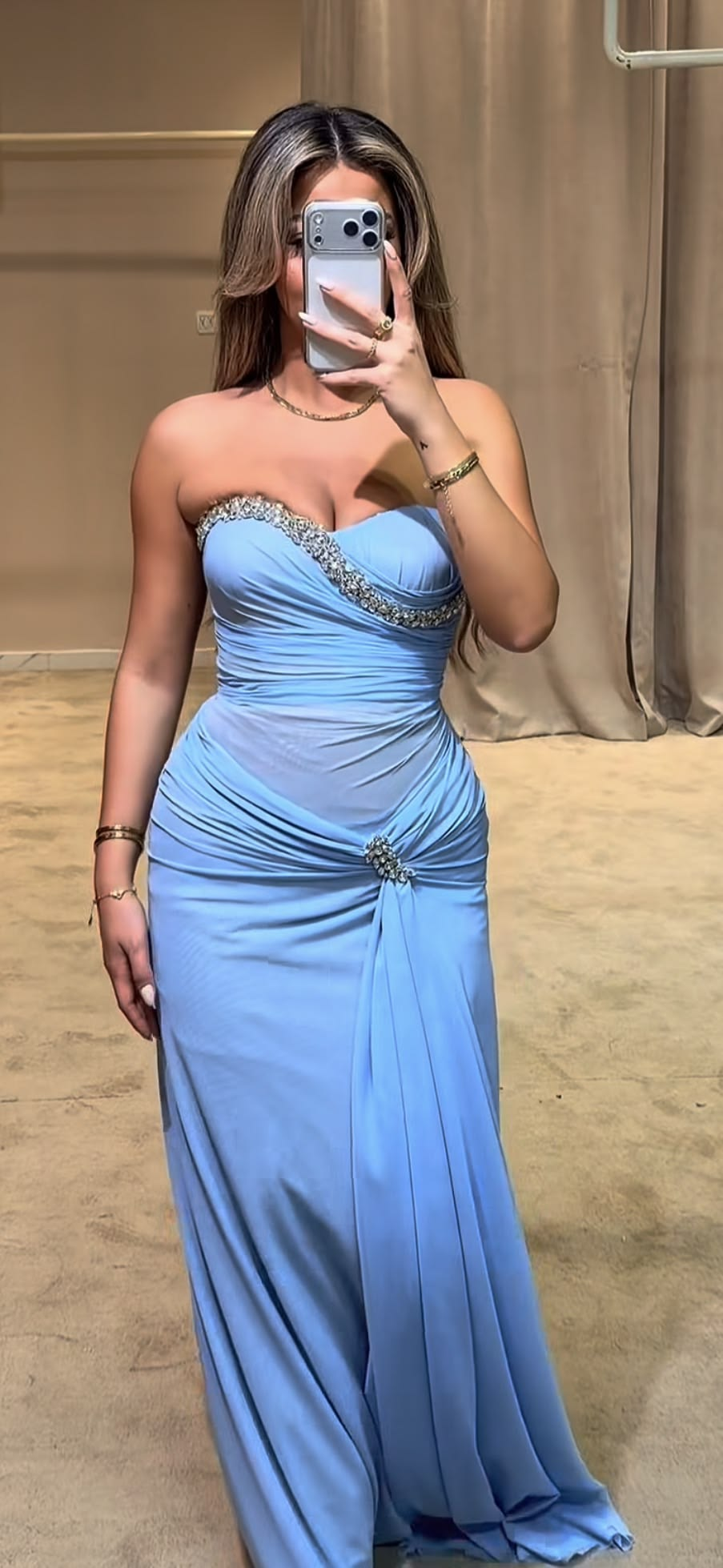 Charming Sweetheart Neck Chiffon Beaded Mermaid Evening Dress Blue Long Party Gown D5039