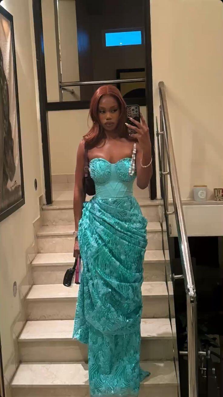 Unique Sweetheart Neck Green Lace Pleated Beaded Long Party Dress Prom Gown D4590