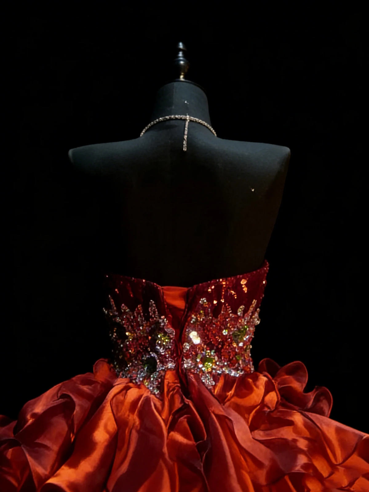Princess Sweetheart Neck Sequin Beaded Tulle Ruffle Tiered Long Evening Dress Red High Low Long Party Gown D4882