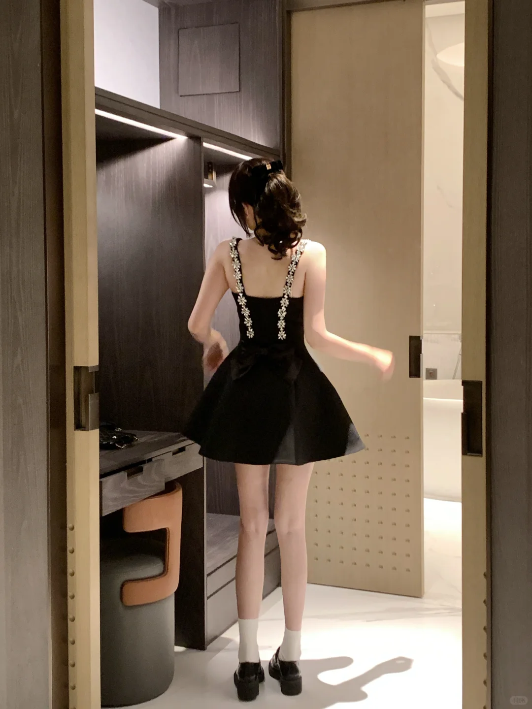 Classy Spaghetti Straps Satin Beaded Short Birthday Dress,Black A Line Short Homecoming Dress D2832