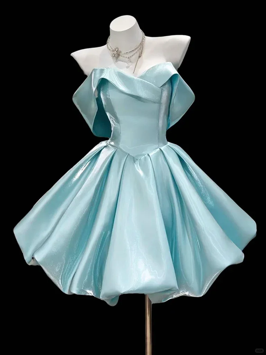 Gorgeous Pink Off The Shoulder Satin A Line Mini 6th Grade Homecoming Dress,Formal Short 17th Birthday Outfits D2807