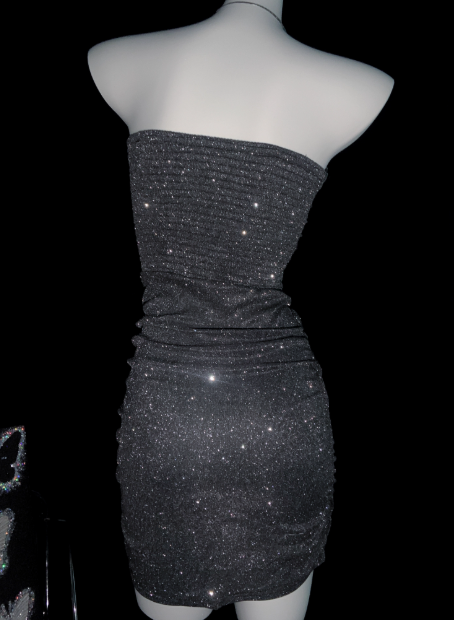 Glitter Silver Strapless Sheath Short Cocktail Dress Homecoming Dress S674