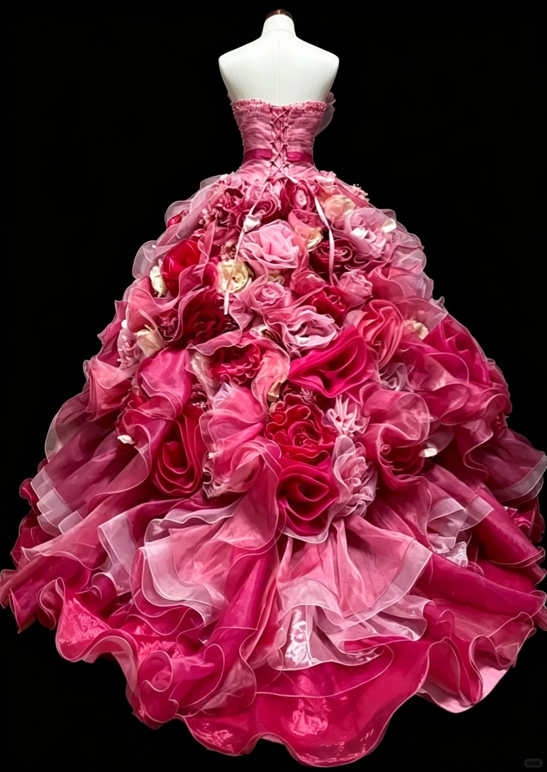 Charming Strapless Pink Satin Tulle Pleated Floral Quinceanera Dress Sweet 15 16 Dress D5275