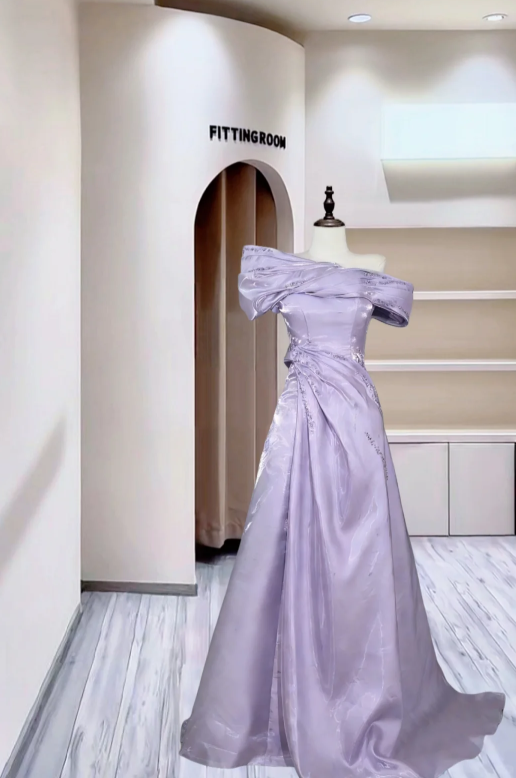 Pretty Off The Satin Pleated Ball Gown Lilac Long Birthday Party Dress Prom Gown D2391