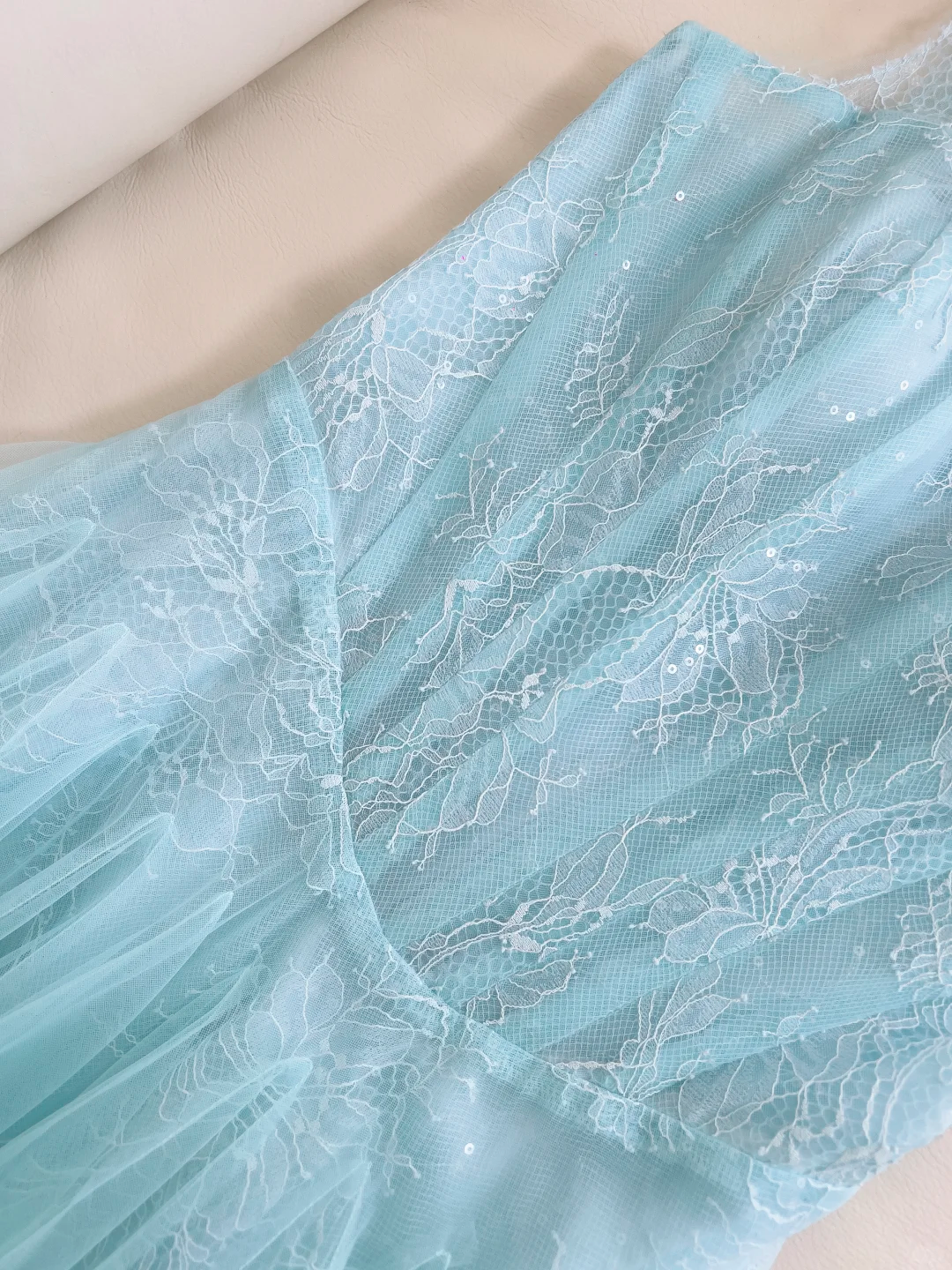 Classy Spaghetti Straps Tulle Lace A Line Evening Dress,Blue Long Wedding Guest Dress D2984