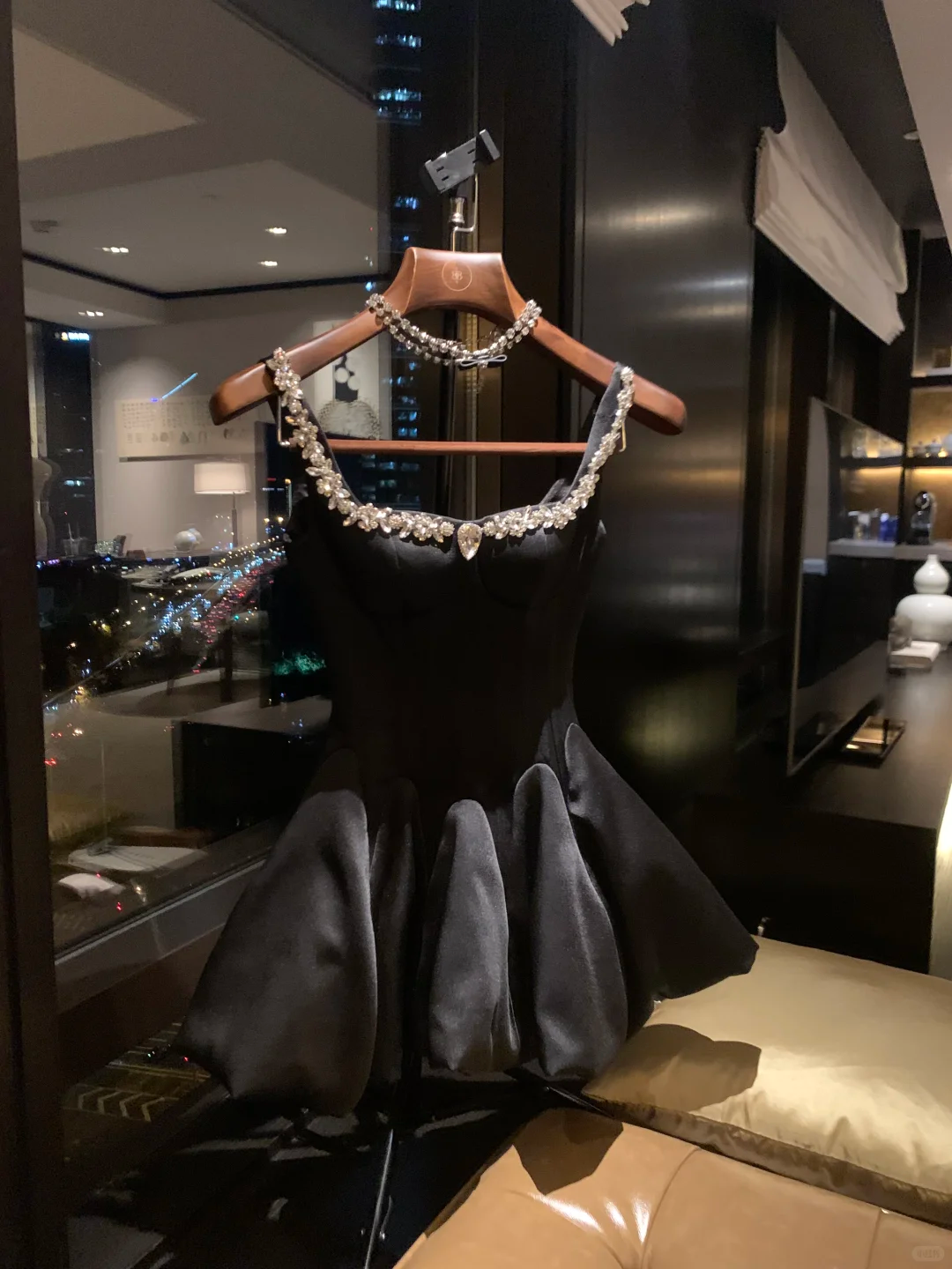 Classy Black Satin Beaded A Line Short Birthday Outfits Homecoming Dress D239