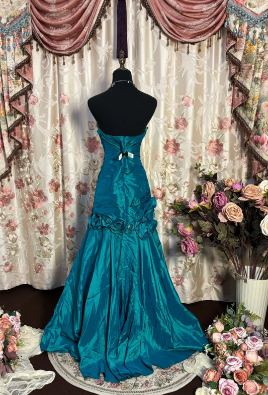 Unique Sweetheart Neck Satin Beaded Mermaid Long Evening Dress Party Gown With Flowers D2188