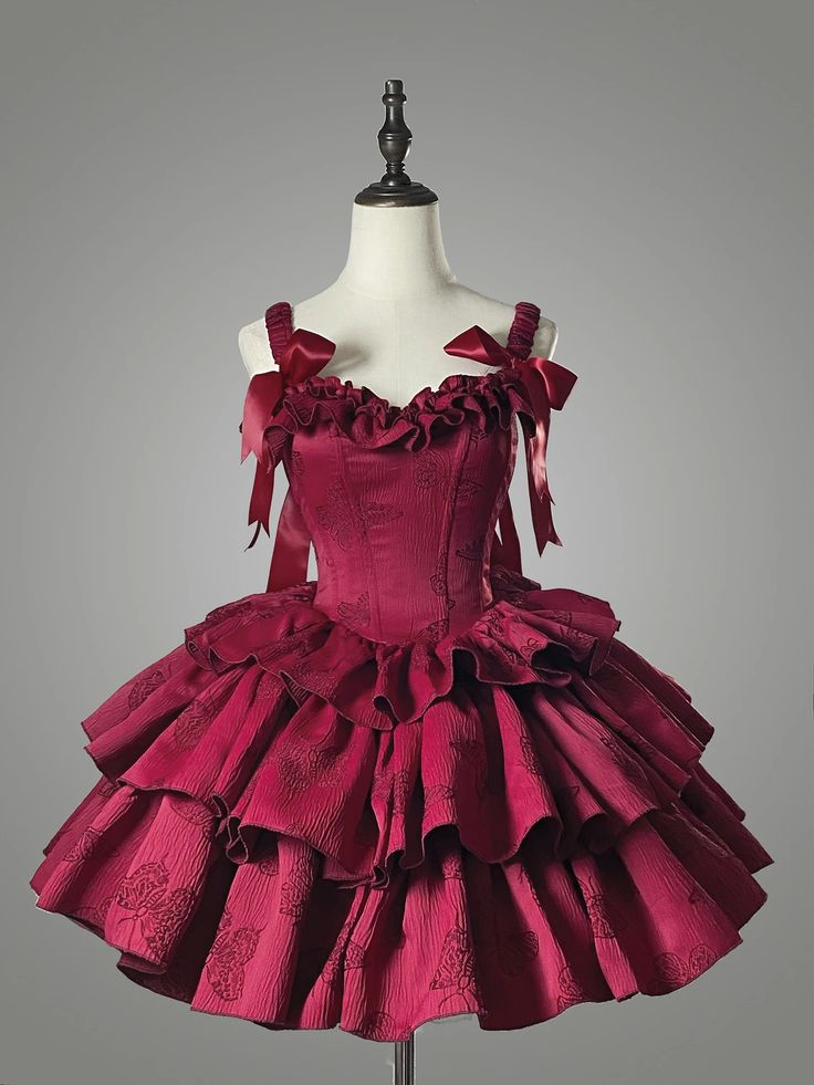 Sweet Satin Multi-Layered Print Floral A Line Homecoming Dress Red Spa