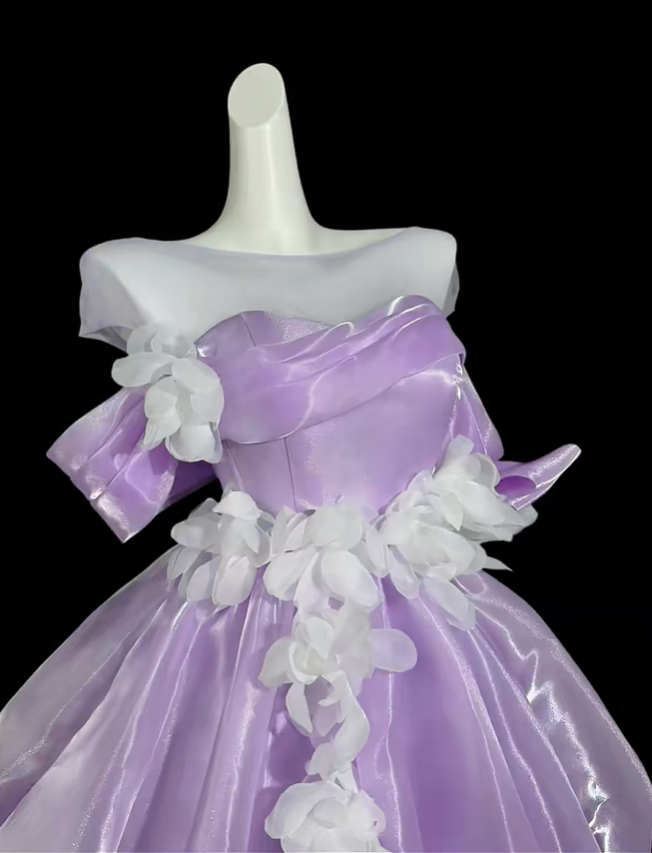 Charming Purple Tulle Appliques A Line Short 18th Birthday Outfits,Off The Shoulder Mini Homecoming Dress D4196